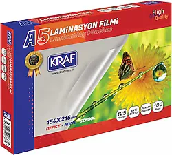 Kraf A5 125 Micron 100'lü Parlak Laminasyon Filmi 2125