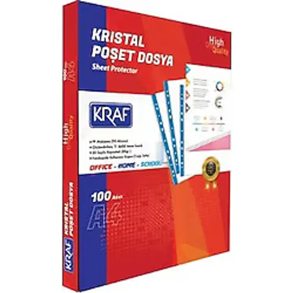 Kraf Kristal Poşet Dosya, 100'LÜ Paket, A4 Boyut, Şeffaf