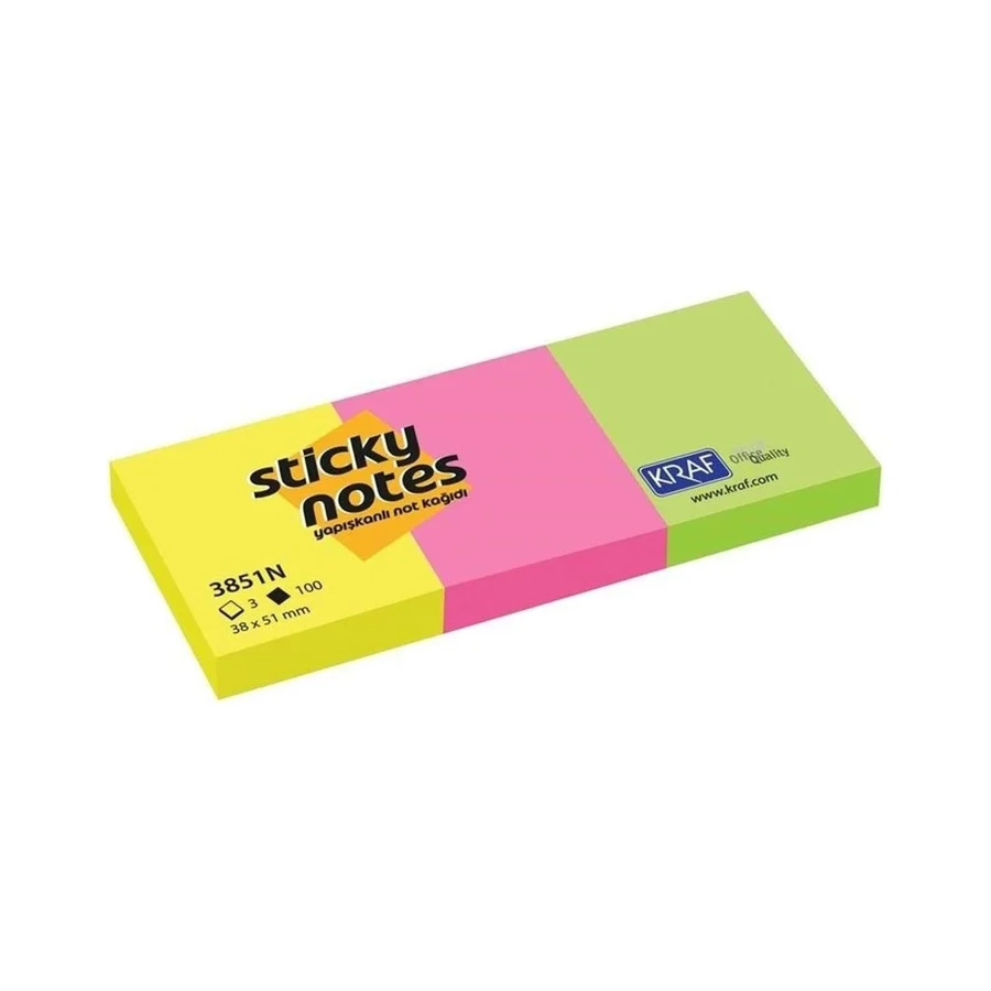 KRAF Yapışkanlı Not Kağıdı 38 X 51 Mm Neon 3851n