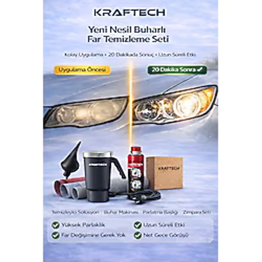 kraftech Buharlı Far Temizleme Far Parlatma Seti
