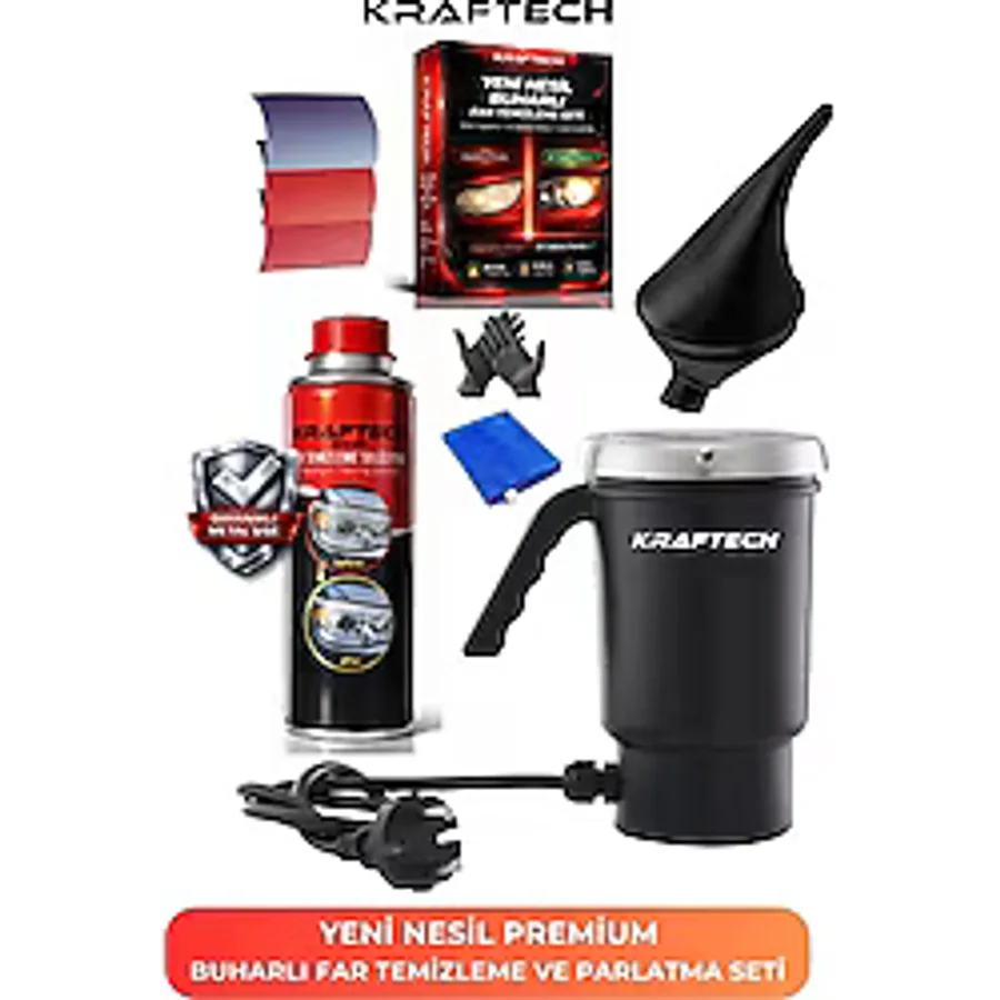 kraftech Yeni Nesil Premium I Buharlı Araba Far Temizleme Ve Parlatma Seti - 9 Parça Ürün