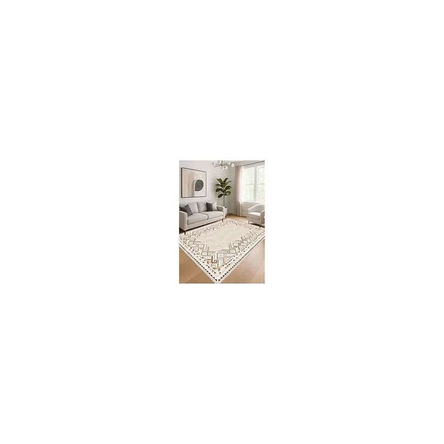 Krem Dijital Baskı Halı Kaymaz Tabanlı Yıkanabilir Halı Yolluk Salon Halısı 812