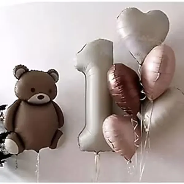 Krem Yaşli Retro Kalp Folyolu Ayicik Bohoo Balon Demeti Doğum Günü Parti Seti Süsü, 6652000028
