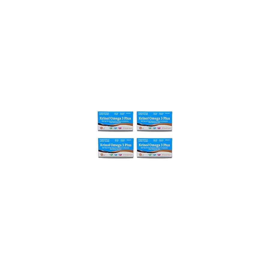 Krinol Omega 3 Plus - Balık Yağı, Krill Yağı, Resveratrol, E Vitamini ve Astaksantin - 60 Kapsül - 4 Kutu