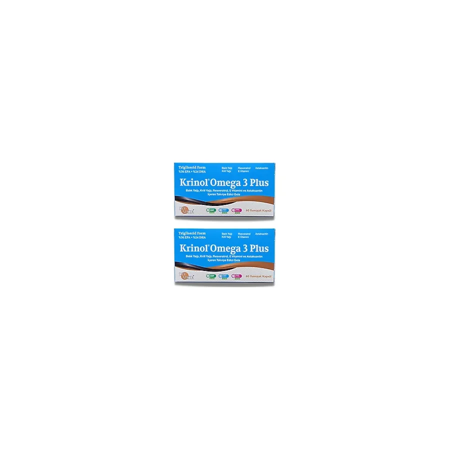Krinol Omega 3 Plus - Balık Yağı, Krill Yağı, Resveratrol, E Vitamini Ve Astaksantin - 60 Kapsül - 2 Kutu - Portakal