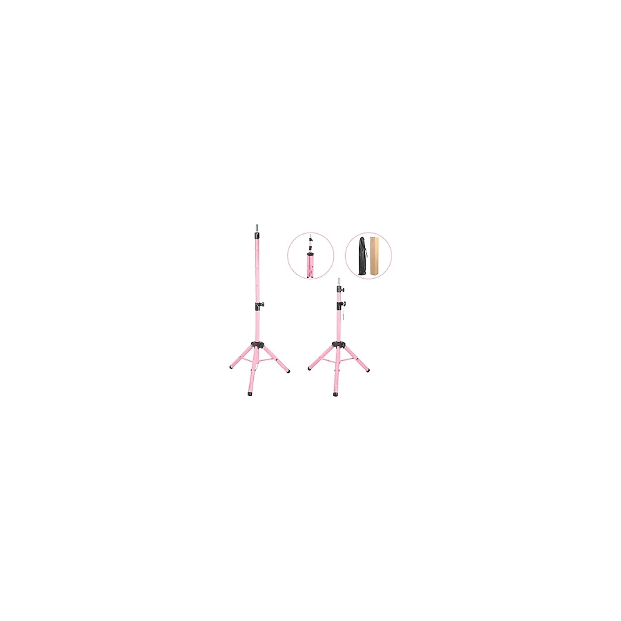 Kuaför Eğitim Mankeni İçin Metal Tripod - Pembe + Taşıma Çantası