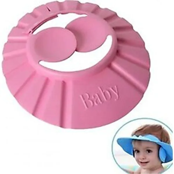 Kulaklıklı Düğmeli Bebek Banyo Şapkası Pembe