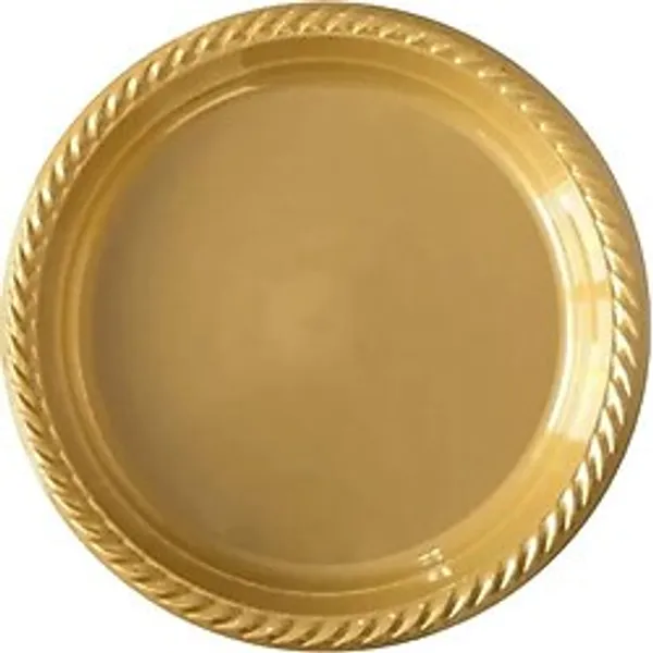 Kullan At Renkli Altın Renk Parti Davet Plastik Tabak - 22 Cm. - 24 Adetlik 3 Paket