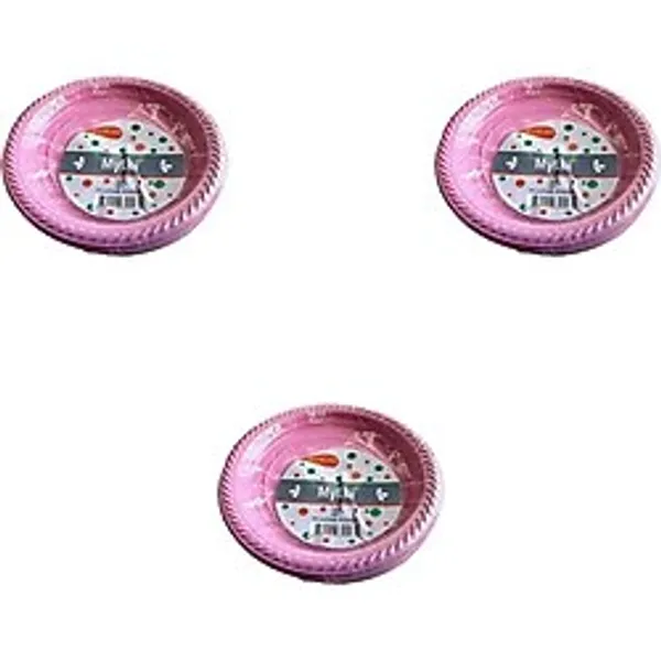 Kullan At Renkli Pembe Parti Davet Plastik Tabak - 17 Cm. - 25 Adetlik 3 Paket