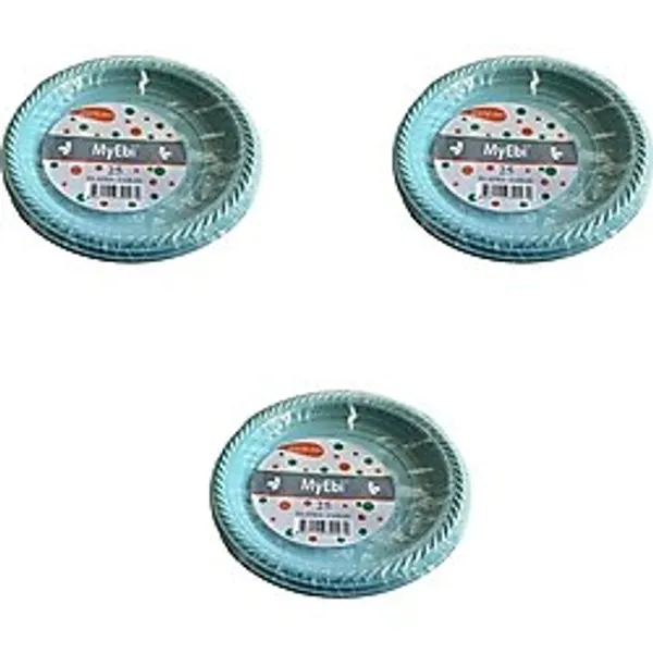 Kullan At Renkli Turkuaz Parti Davet Plastik Tabak - 17 Cm. - 25 Adetlik 3 Paket