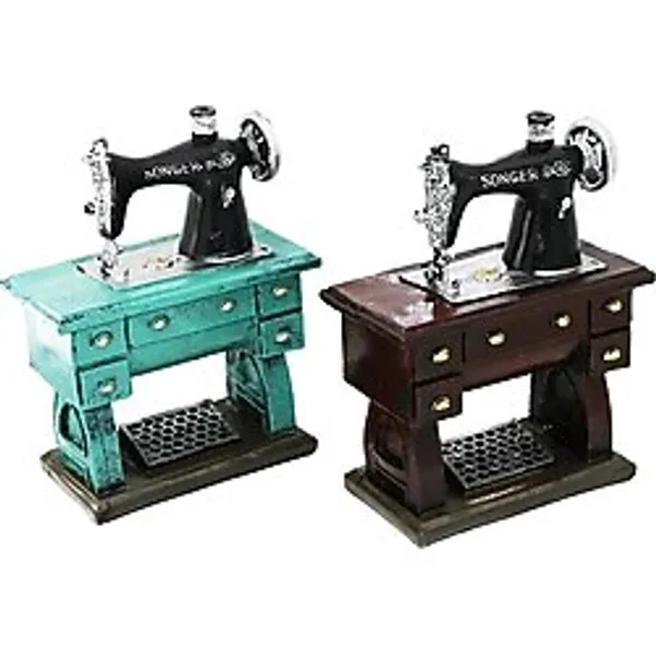 Kumbara Dikiş Makinesi Vintage Dekoratif Biblo Kumbara Renkli 20X15x8.5cm Reçine
