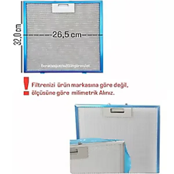 Kumtel 26,5 x 32 cm Aspiratör Davlumbaz Metal Yağ Filtresi 265X320MM