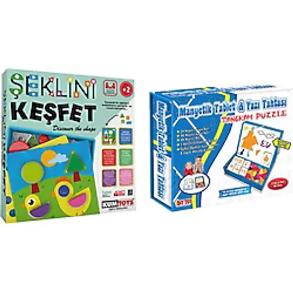 Kumtoys Şeklini Keşfet+Diytoy Manyetik Tablet Zeka, Beceri Oyuncağı 2'li Eğitici Oyun Seti