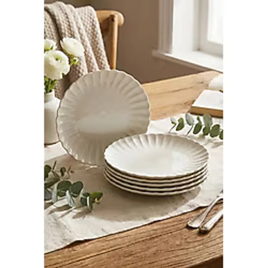 Kütahya Porselen Luz 21 cm Yuvarlak Pasta Tabağı 6 Parça Bulaşık Makinesinde Yıkanabilir Şık Desen