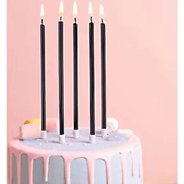 Kuzey 12 Adet Siyah Pasta Mumu Siyah Doğum Günü Mumu Siyah Uzun Mum Siyah Ince Mum Church Black Candles