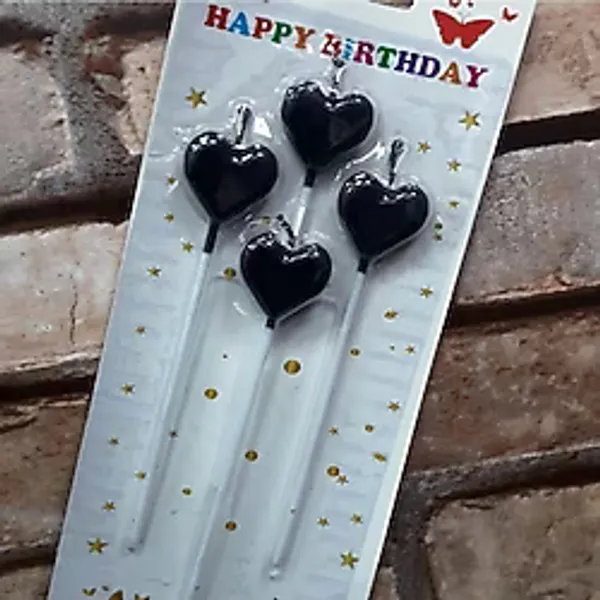Kuzey 4 Adet Siyah Kalpli Pasta Mumu Kalpli Doğum Günü Pasta Mumu Siyah Pasta Mumu Kalpli Mum Black Candle