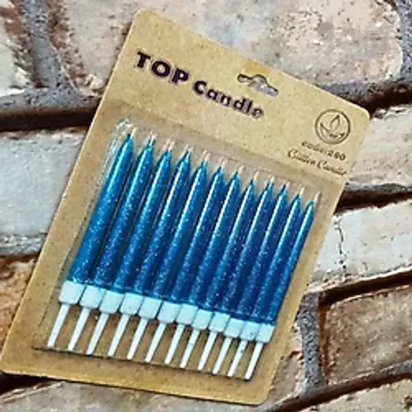 Kuzey Blue Bırthday Candle Vıp Parlak Mavi Metalik Simli Mavi Pasta Mumu 12 Adet Mavi Doğum Günü Mumu