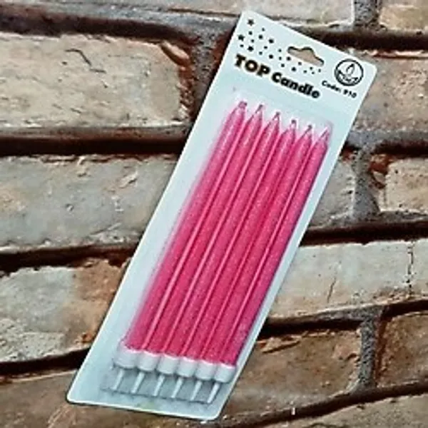 Kuzey Pink Bırthday Candle Vıp Uzun Parlak Metalik Simli Pembe Pasta Mumu 6 Adet Pembe Doğum Günü Mumu