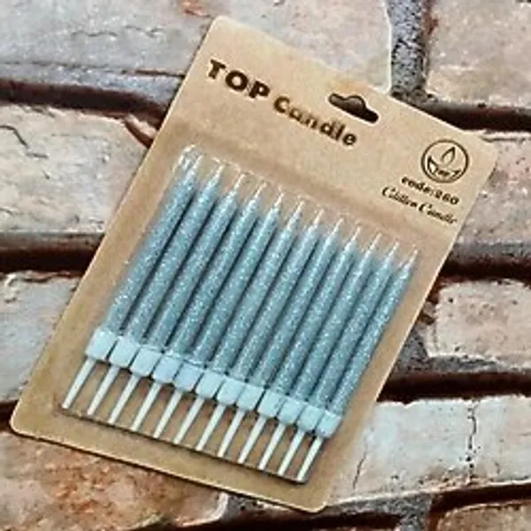 Kuzey Silver Bırthday Candle 1.Kalite Parlak Metalik Simli Gümüş Pasta Mumu 12 Adet Gümüş Doğum Günü Mumu