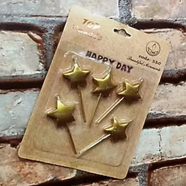 Kuzey Vıp Gold Star Happy Bırthday Candle 5 Adet Metalik Gold Yıldızlı Pasta Mumu Yıldız Doğum Günü Mumu