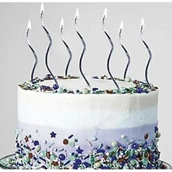 Kuzey Vıp Kalite Parlak Metalik Gümüş Spiral Pasta Mumu 6 Adet Doğum Günü Mumu Silver Bırthday Candle