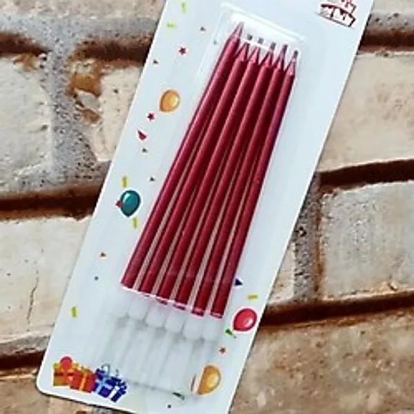 Kuzey Vıp Kalite Parlak Metalik Kırmızı Pasta Mumu 6 Adet Kırmızı Doğum Günü Mumu Decor Bırthday Candle