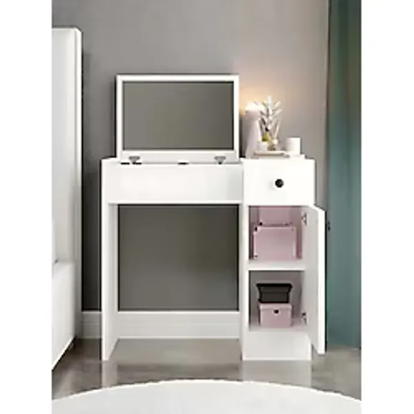 KuzeyLife Kuzeylife Bella Aynalı Makyaj Masası Beyaz