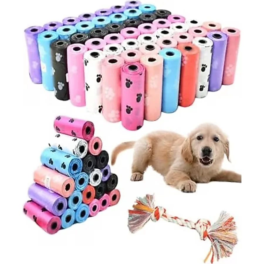 Kyrotech Köpek Kaka Poşeti, 8 Rulo Kaka Torbası, Dental Pamuk Oyun Halatı Hediye, Kokusuz, Dışkı Torbası, Halat Küçük Irklara Uygundur,120 Parça Poşet İçerir