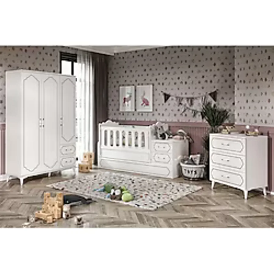 KZNMOB HOME Hayal Modern Bebek Odası Takımı Beyaz - 3 Parçalı Tamamı 1. Kalite Mdf
