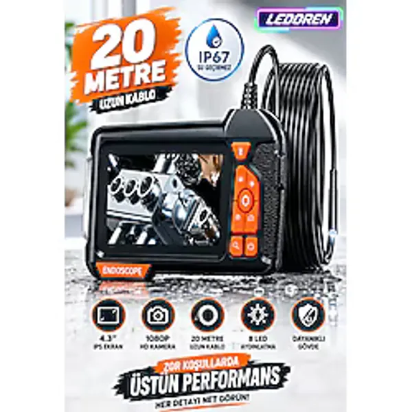 L'edoren 10-20-30-50 Metre Endoskop Kamera 1080P Hd Boru Içi Görüntüleme Kamerası 4.3" IPS Ekran IP67 Yılan Kamera