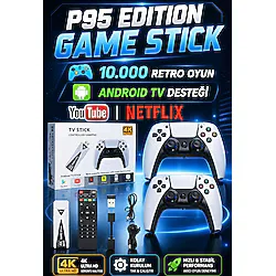L'eDoren 4k Android TV Wifi Kablosuz Çift Kol Retro Oyunlar Game Stick 64gb Hafıza 10000 Oyun Atari