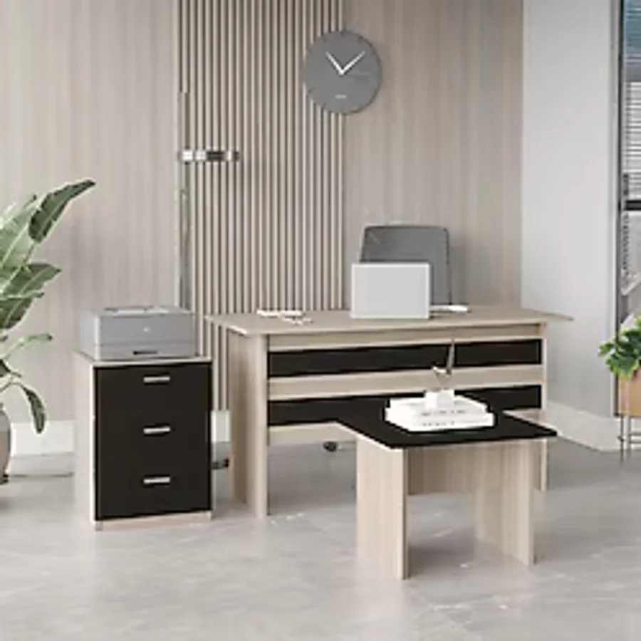 L'occi Concept Diego Abc Ofis Masa Sehpa Keson 3 'lü Ofis Büro Masa Takımı Meşe-Siyah