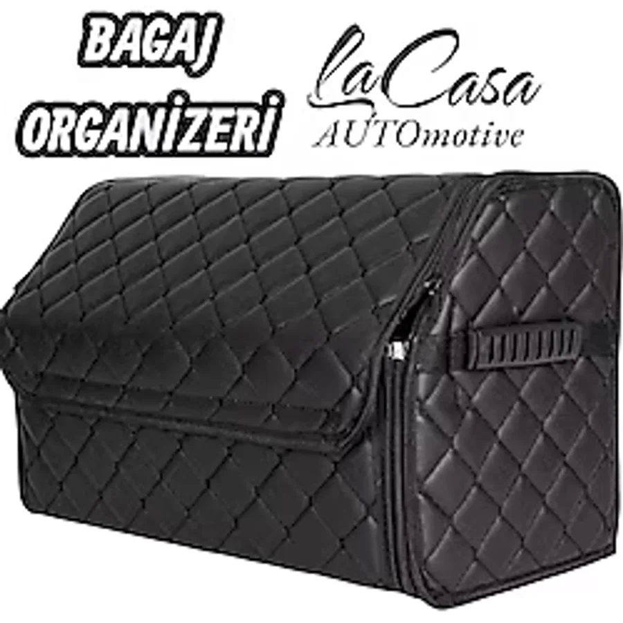 la casa Bagaj Çantası,Bagaj Organizeri,Kapitoneli LACASA AUTOmotive Lüks Deri Çanta(Siyah Rengi)