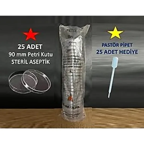 Lab Fıratmed Petri Kabı 90 Mm Aseptik, Steril Plastik Petri Kutu (25 Ad/Pk) Ve 25 Ad.Pastör Pipet Hediye