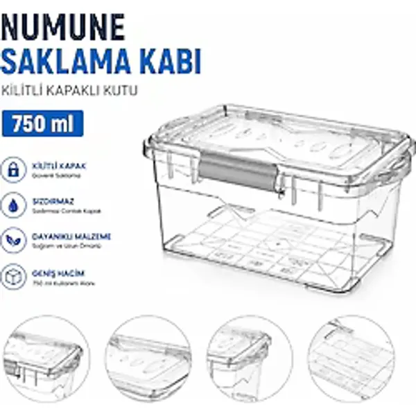 Labolist Numune Saklama Kabı Plastik 750 ml - Kilit Kapaklı Kutu