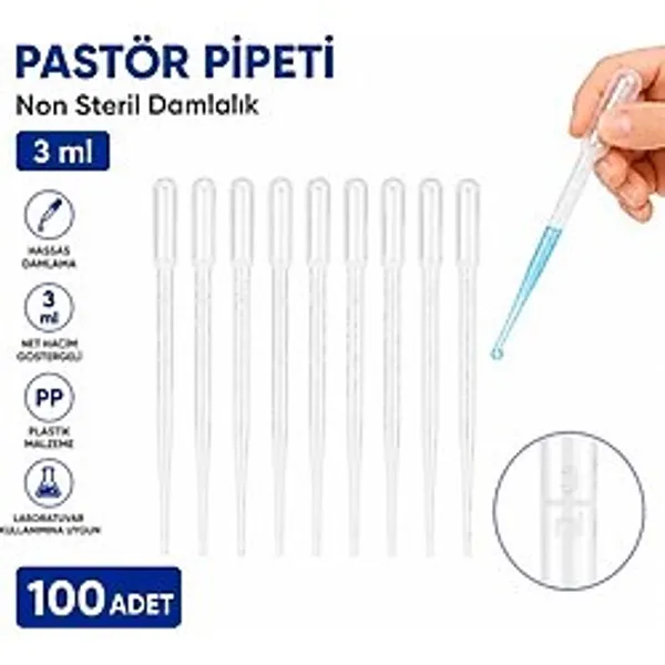 Labolist Pastör Pipeti Non Steril Damlalık 3 ml Plastik 100 Adet