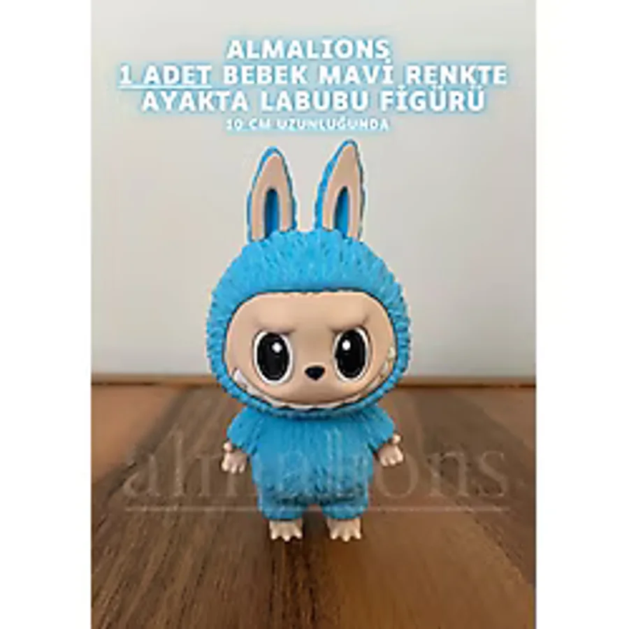 Labubu Figür Ayakta - 10 cm - Plastik Figür - 1 Adet -Pla - Açık Mavi