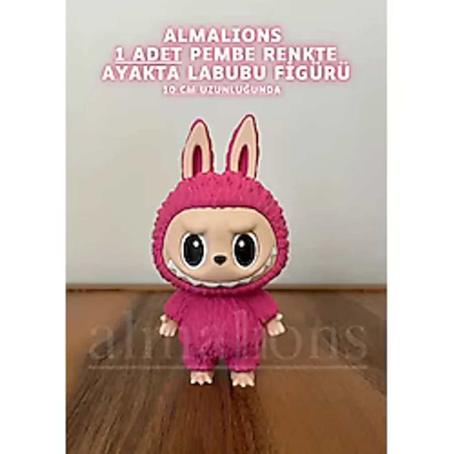 Labubu Figür Ayakta - 10 cm - Plastik Figür - 1 Adet -Pla - Pembe