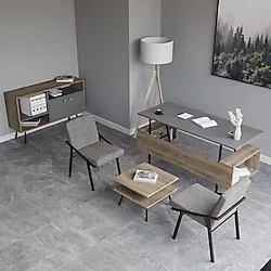 lagomood İrony Maxi İki Koltuklu Ofis Takım Antrasit Ceviz