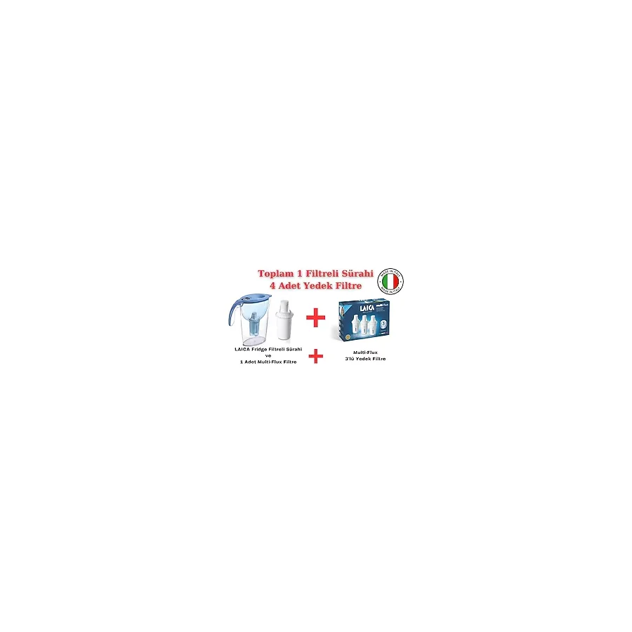LAICA Fridge Mavi - Filtreli Su Arıtmalı Sürahi - 2.25 Lt + Laica Multi-Flux 3'lü Yedek Filtre