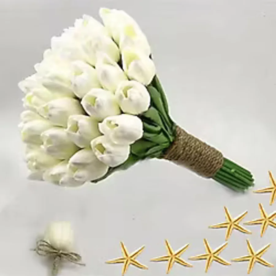 Laleli Gelin Buketi Lüks Islak Lale Gelin Çiçeği Ve Damat Yaka Çiçeği 32 Li