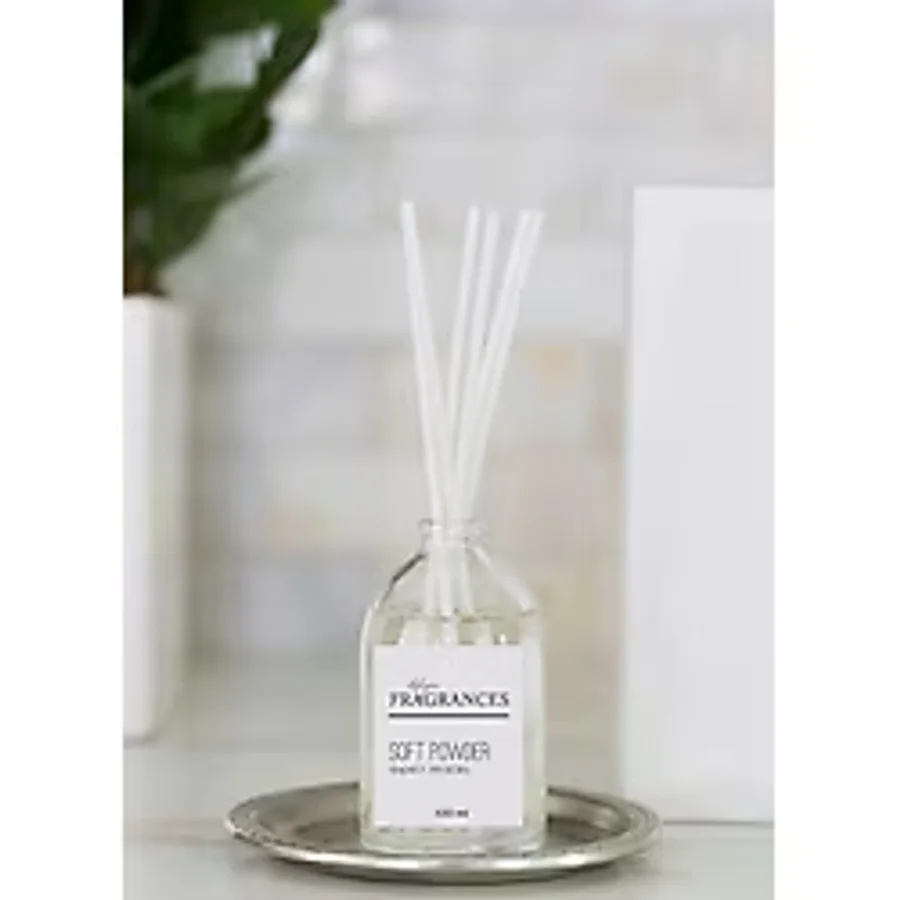 LALEZEN HOME Pudra Kokusu Şeffaf Şişe Beyaz Bambu Çubuklu 100 Ml
