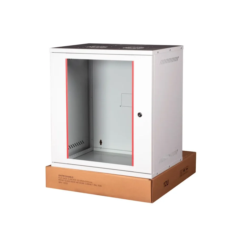Lande - 12u 19" Cam Kapaklı Duvar Tipi Rack Kabinet Genişlik: 544 Mm Derinlik: 400 Mm Açık Gri Demonte