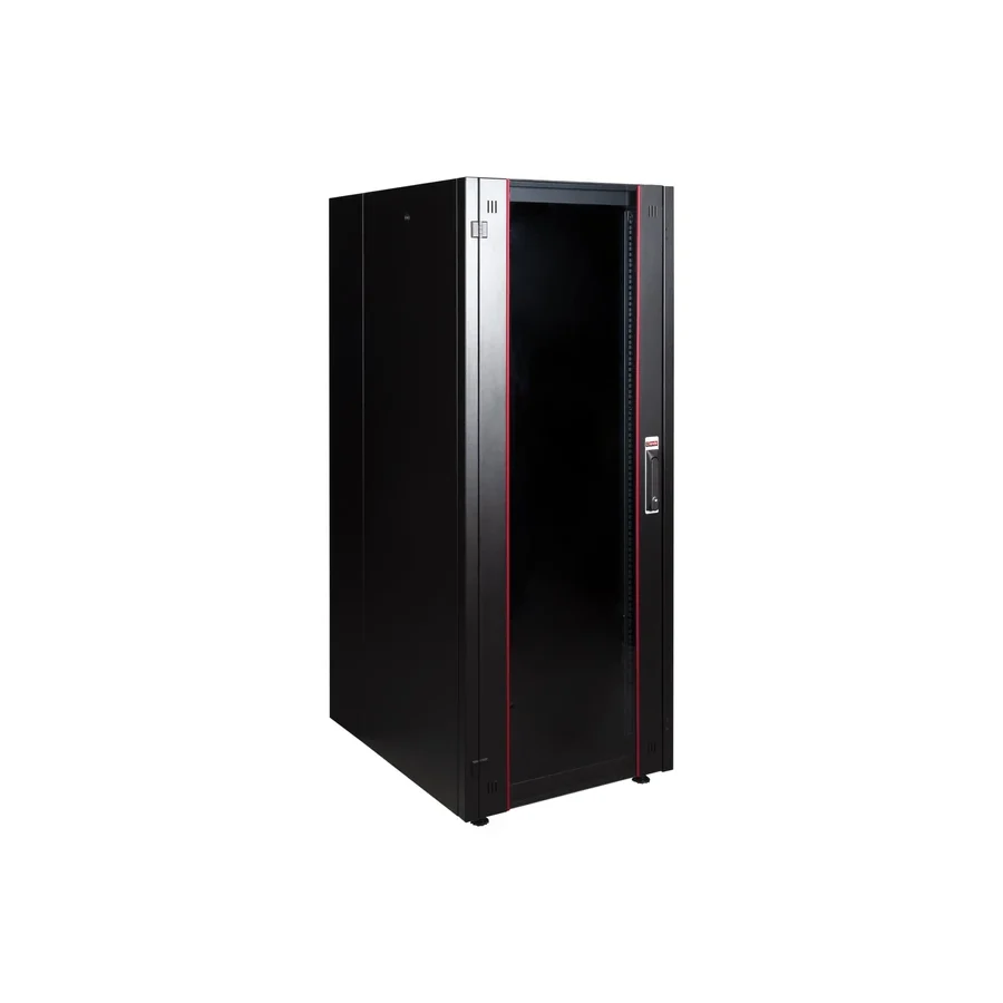 Lande 32U 600x800 Hyperline Dikili Tip Rack Kabinet (Siyah) (Ön Cam Kapak / Tekerlekli)