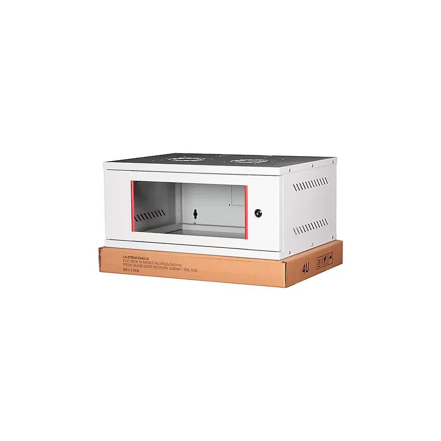Lande - 4u 19" Cam Kapaklı Duvar Tipi Rack Kabinet Genişlik: 544 Mm Derinlik: 400 Mm Açık Gri Demonte