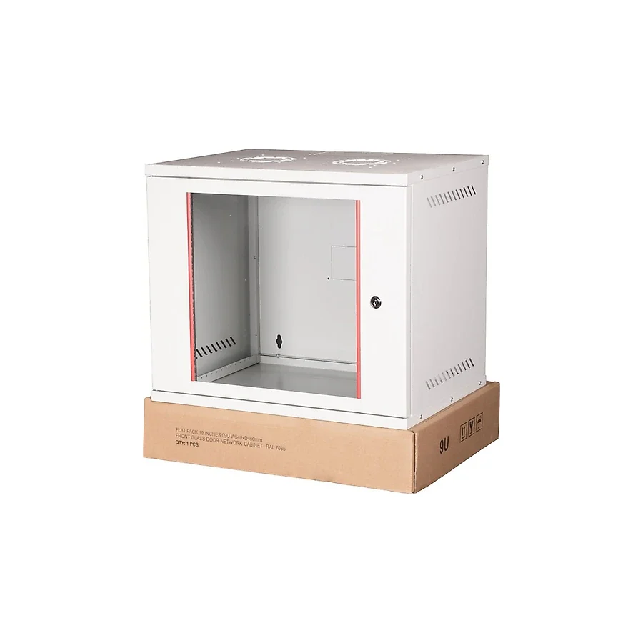 Lande - 9u 19" Cam Kapaklı Duvar Tipi Rack Kabinet Genişlik: 544 Mm Derinlik: 400 Mm Açık Gri Demonte