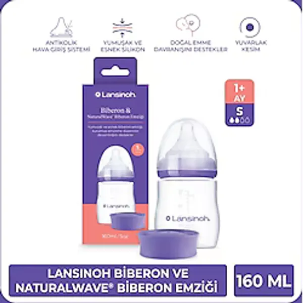 Lansinoh 160 ml Biberon & NaturalWave Biberon Emziği (1 Ay+)