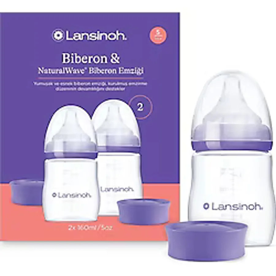 Lansinoh 2 X 160 ml Biberon & NaturalWave Biberon Emziği (1 Ay+) - Beyaz