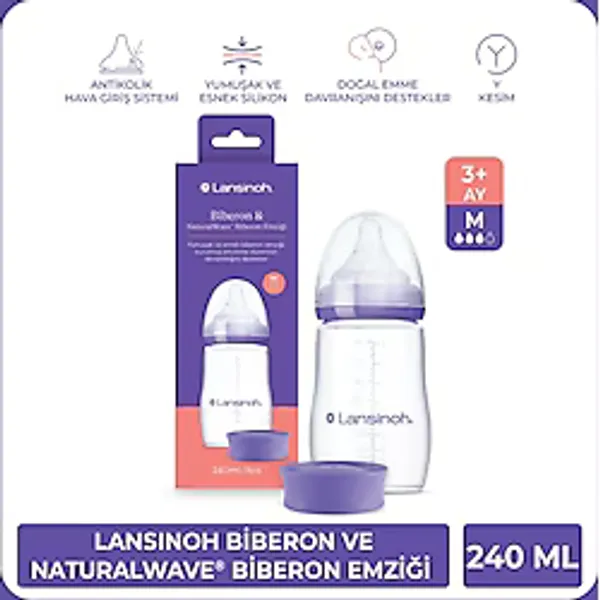 Lansinoh 240 ml Biberon & NaturalWave Biberon Emziği (3ay+)
