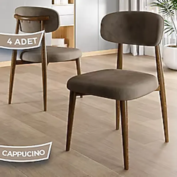 Laos Serisi 4 Adet Cappucino Mutfak Sandalyesi Ahşap Kaplama 1. Sınıf Babyface Kumaş